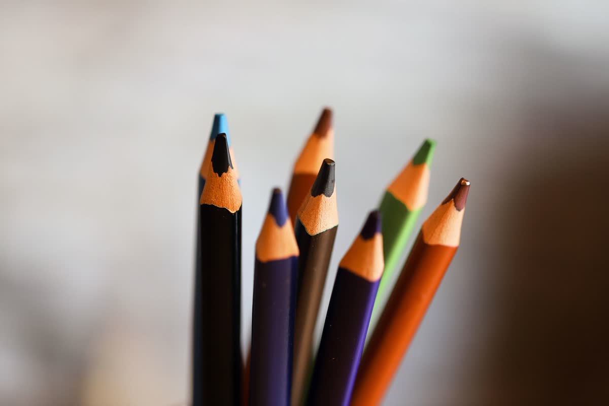 Colored pencils and writing supplies