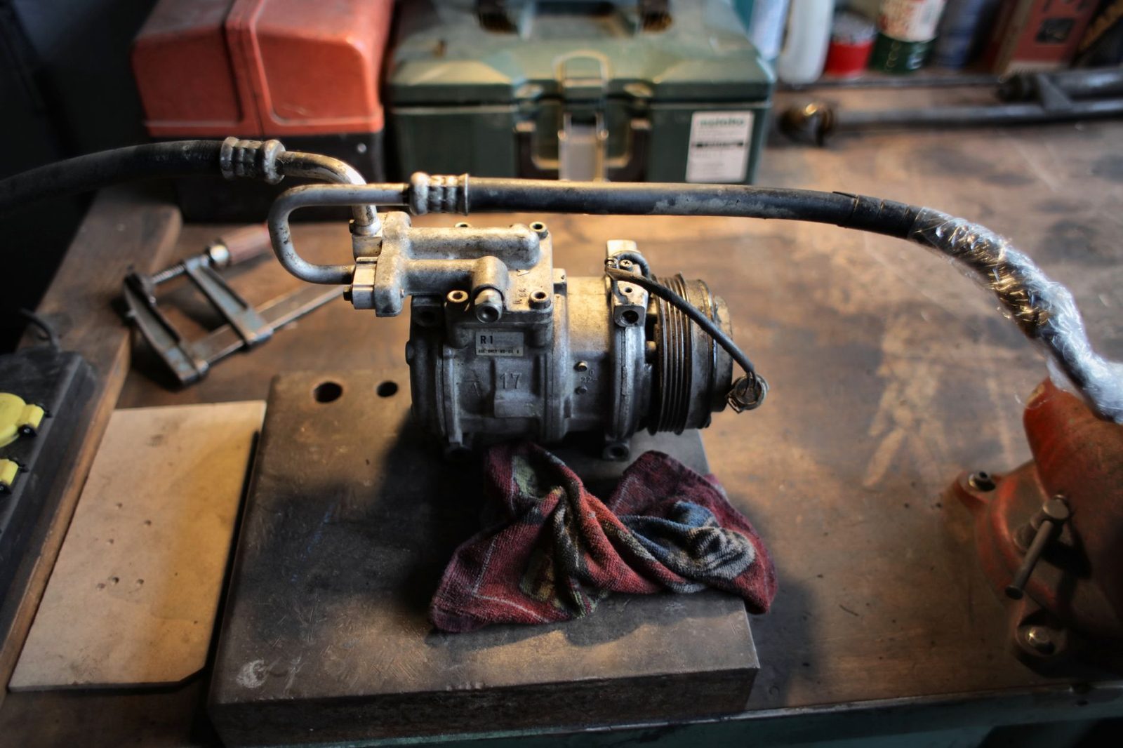 An air compressor used to blow out sprinkler lines